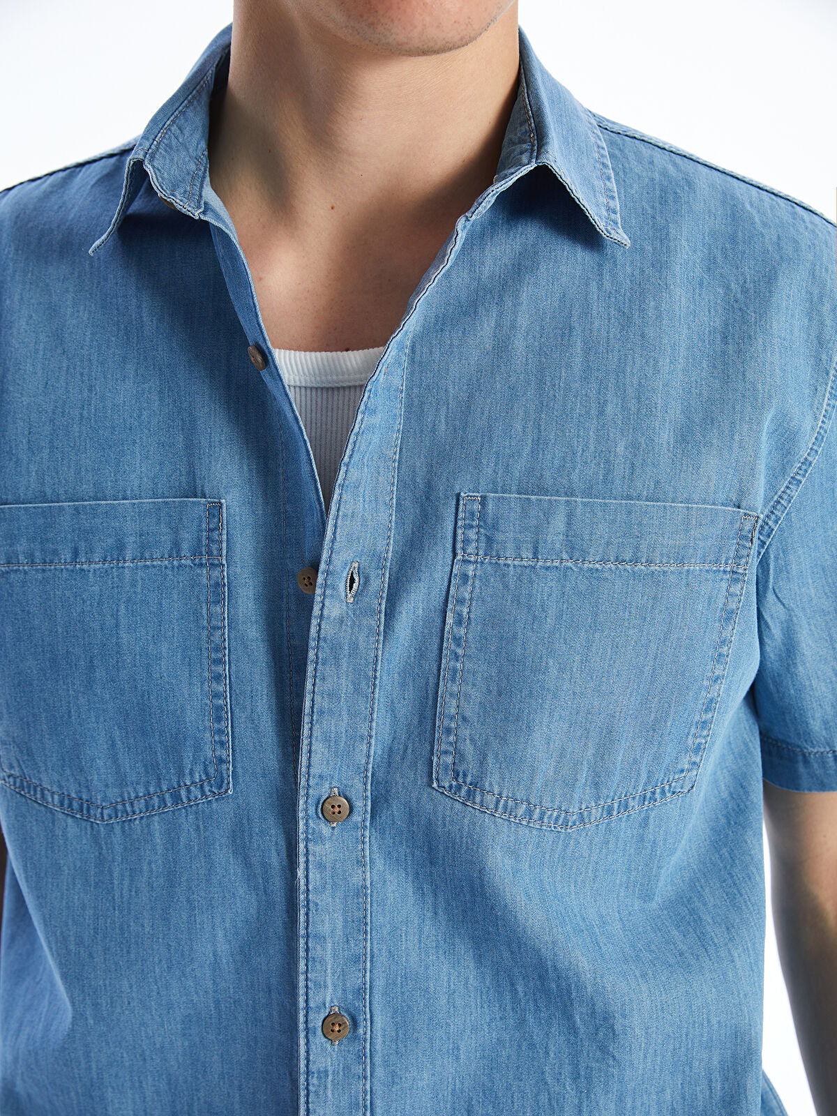 Regular Fit Short Sleeve Men's Denim Shirt