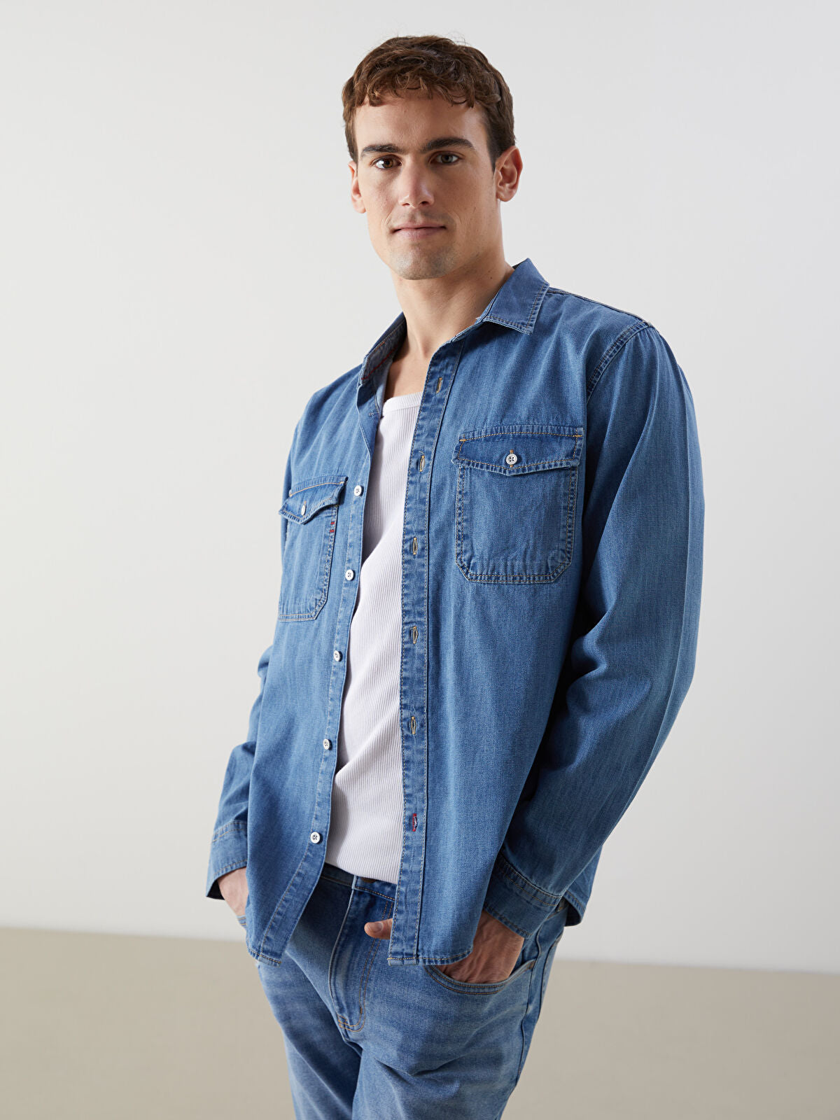 Regular Fit Long Sleeve Men's Jeans T-shirt
