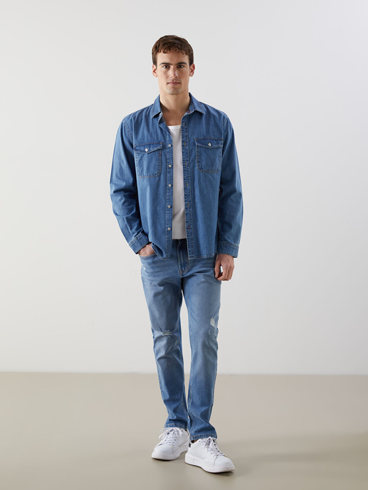Regular Fit Long Sleeve Men's Jeans T-shirt