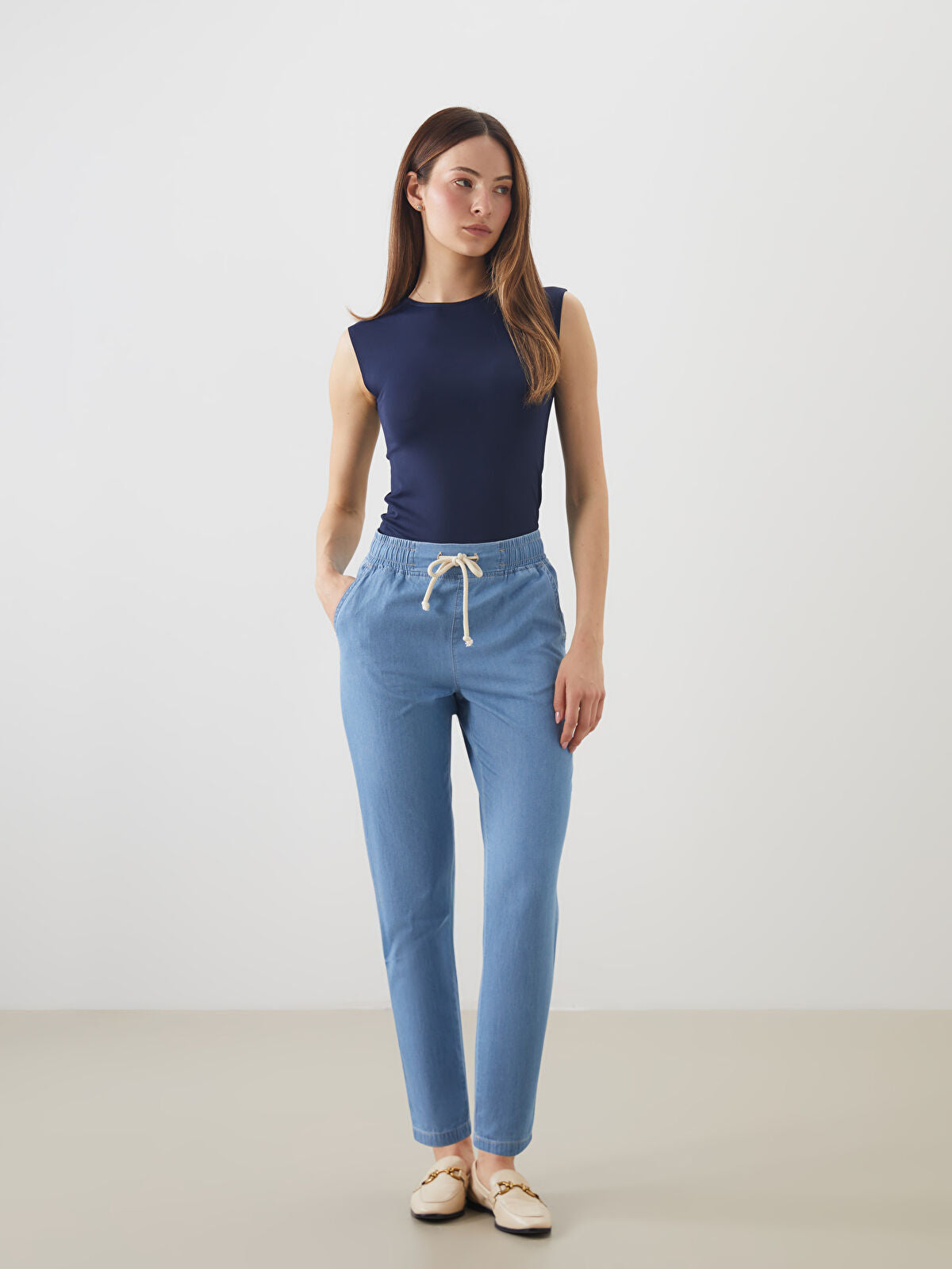 Waist Elastic Paperbag Women's Jeans Pants