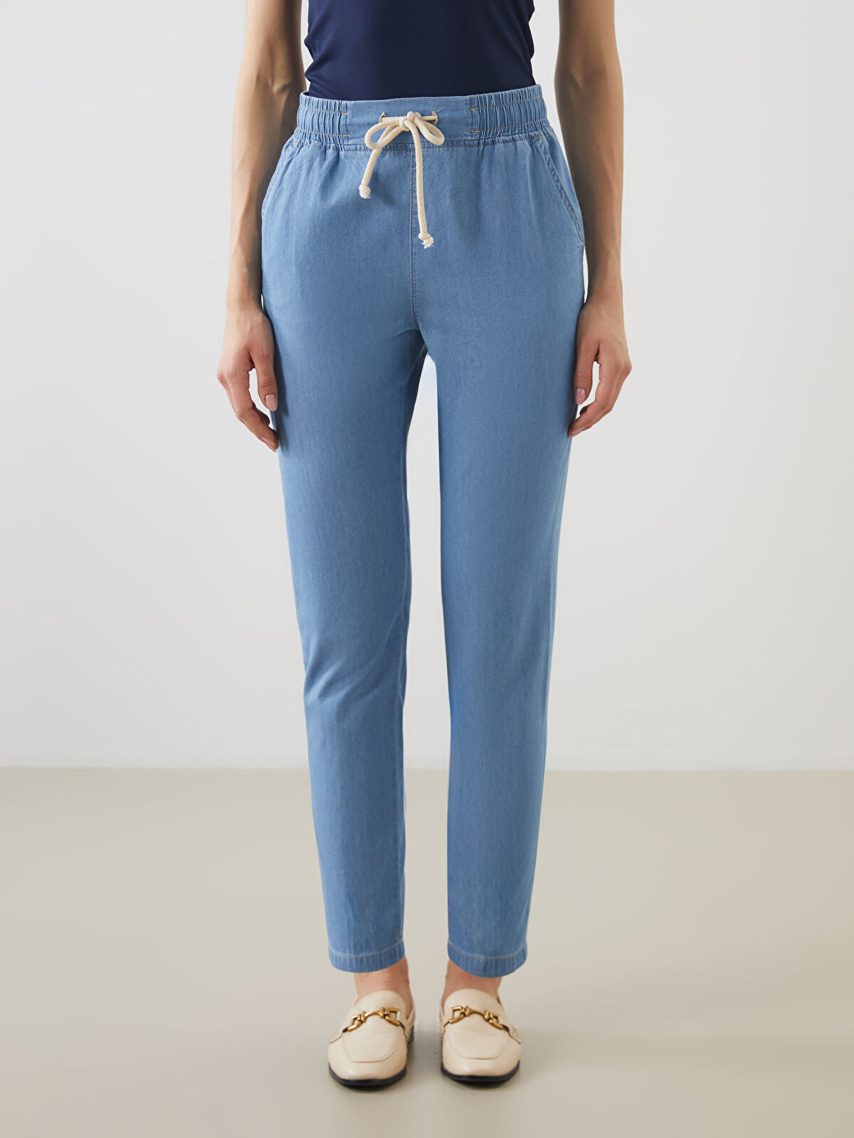 Waist Elastic Paperbag Women's Jeans Pants