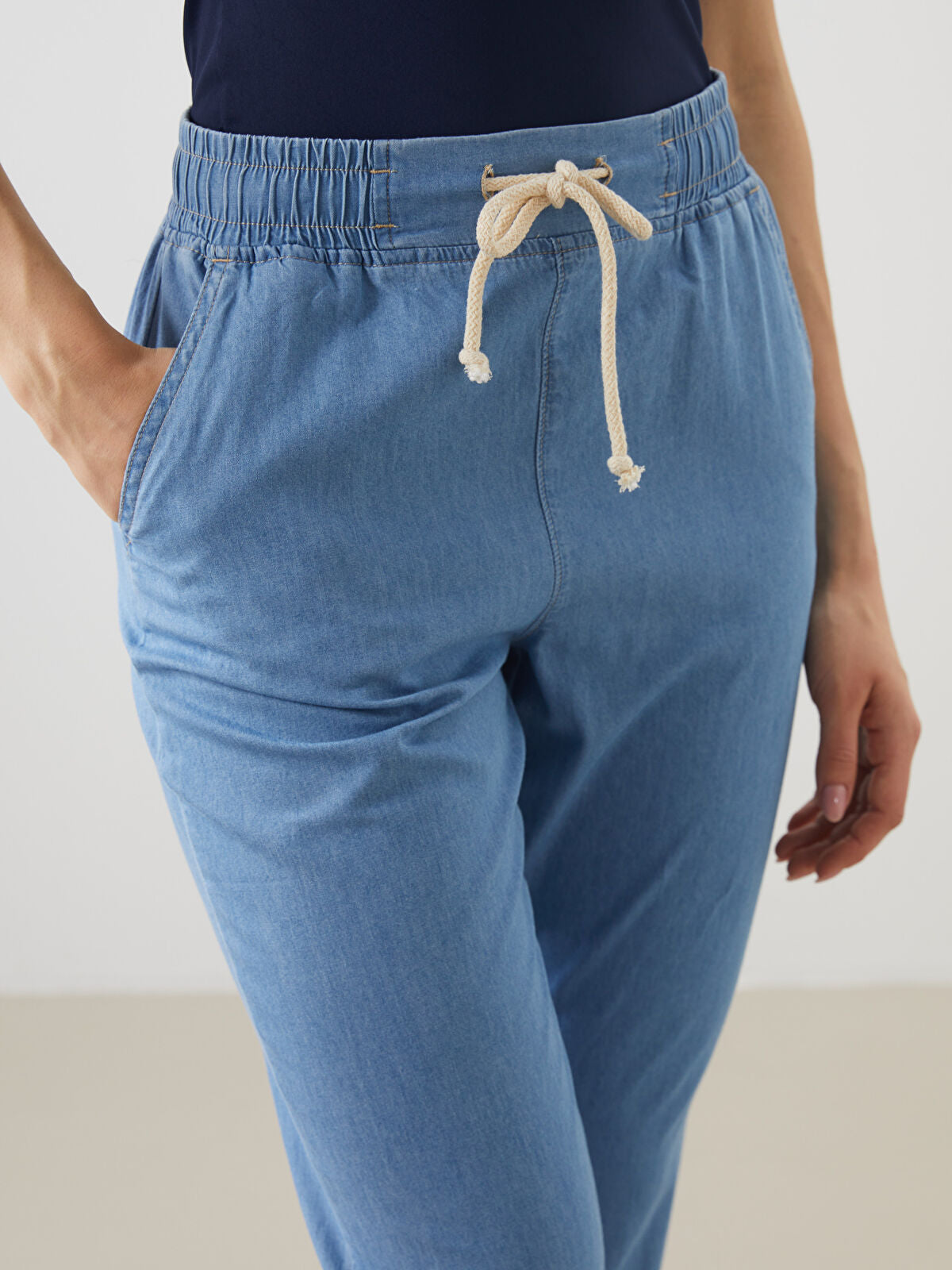 Waist Elastic Paperbag Women's Jeans Pants