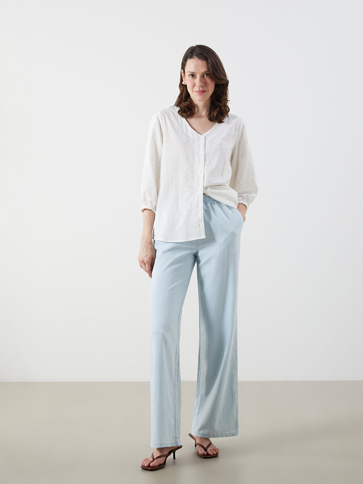 Elastic Waist Women's Wide-leg Jeans Pants