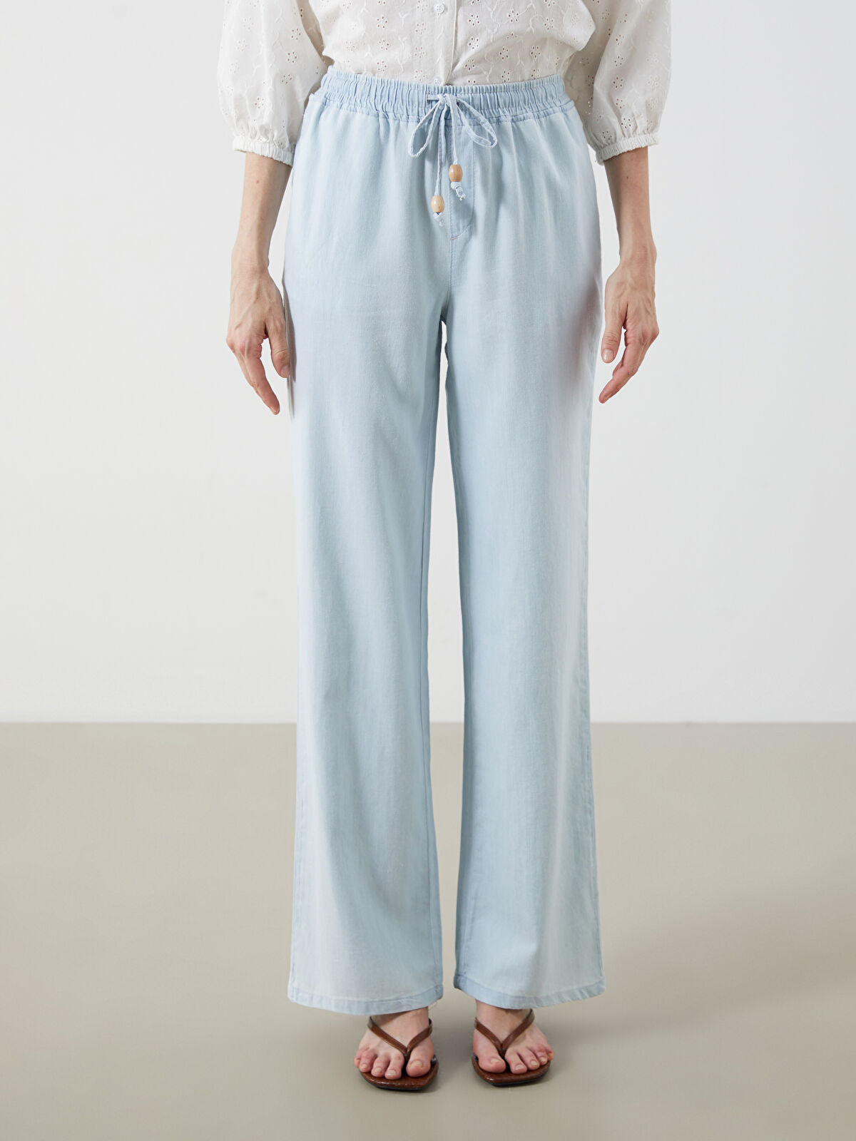 Elastic Waist Women's Wide-leg Jeans Pants