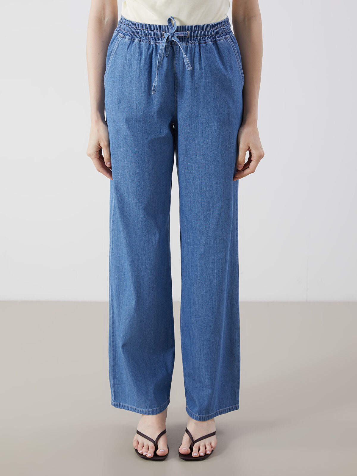 Elastic Waist Women's Wide-leg Jeans Pants