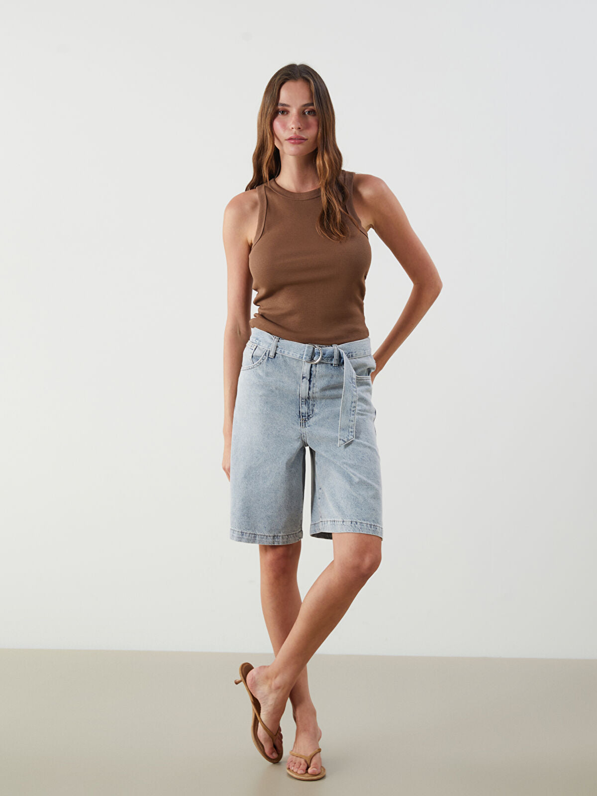 Waist Belted Women's Denim Shorts