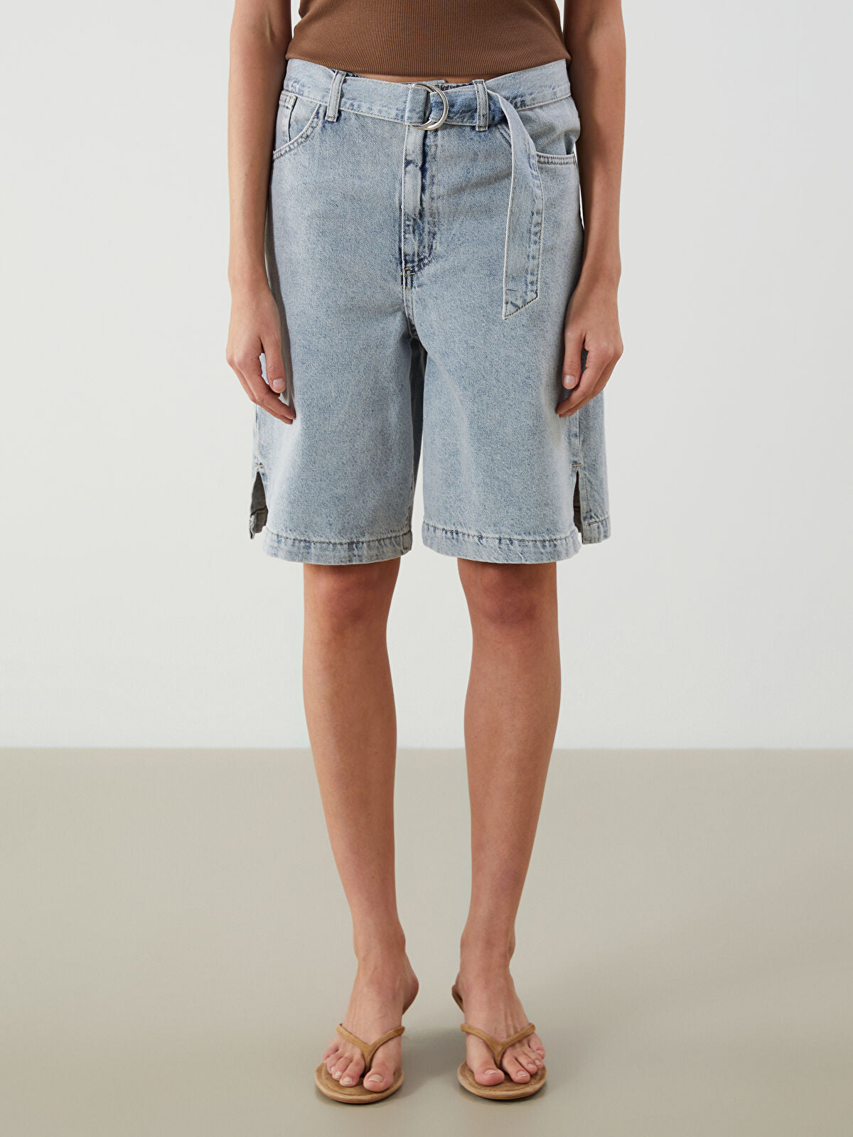 Waist Belted Women's Denim Shorts
