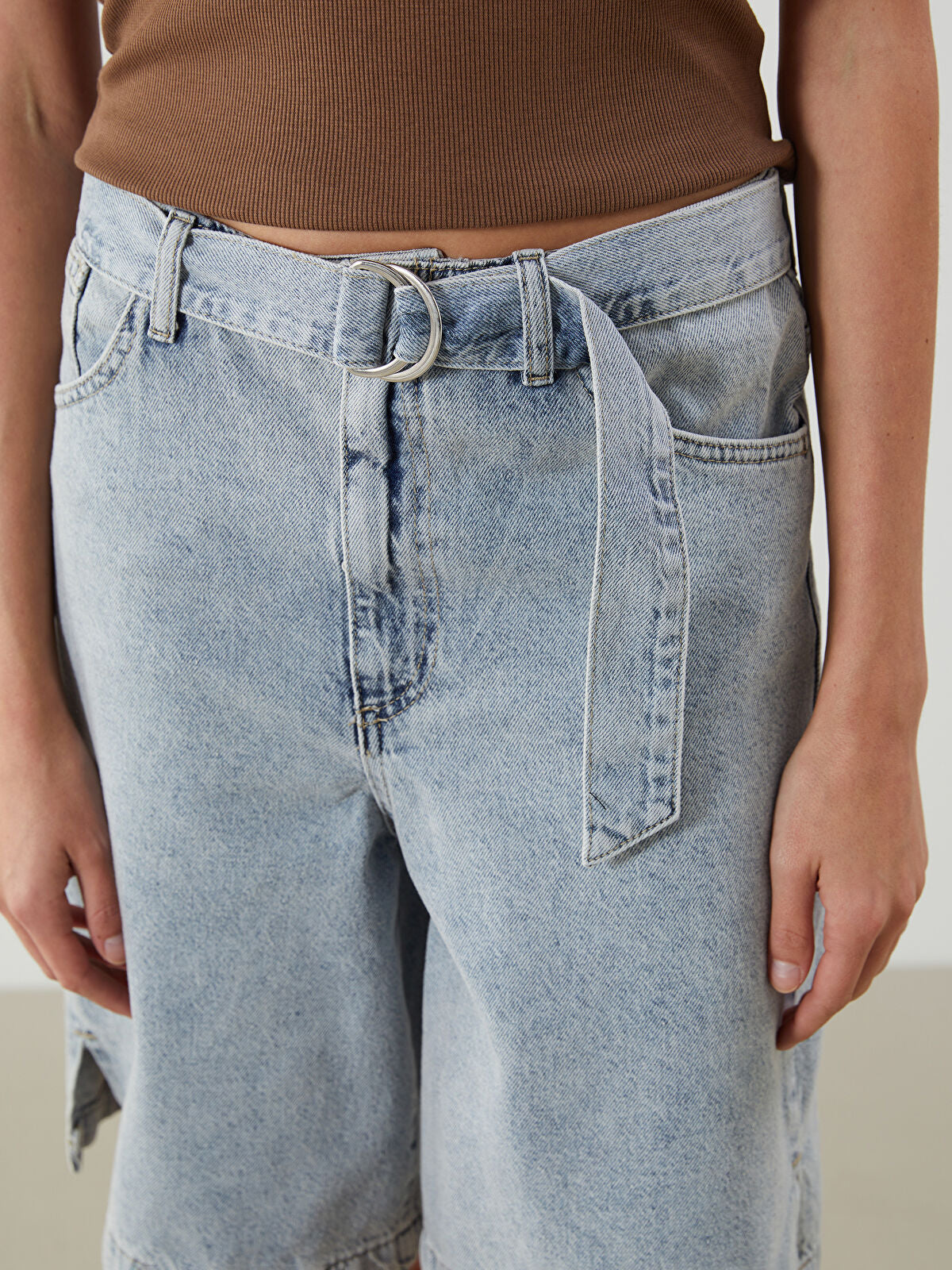 Waist Belted Women's Denim Shorts