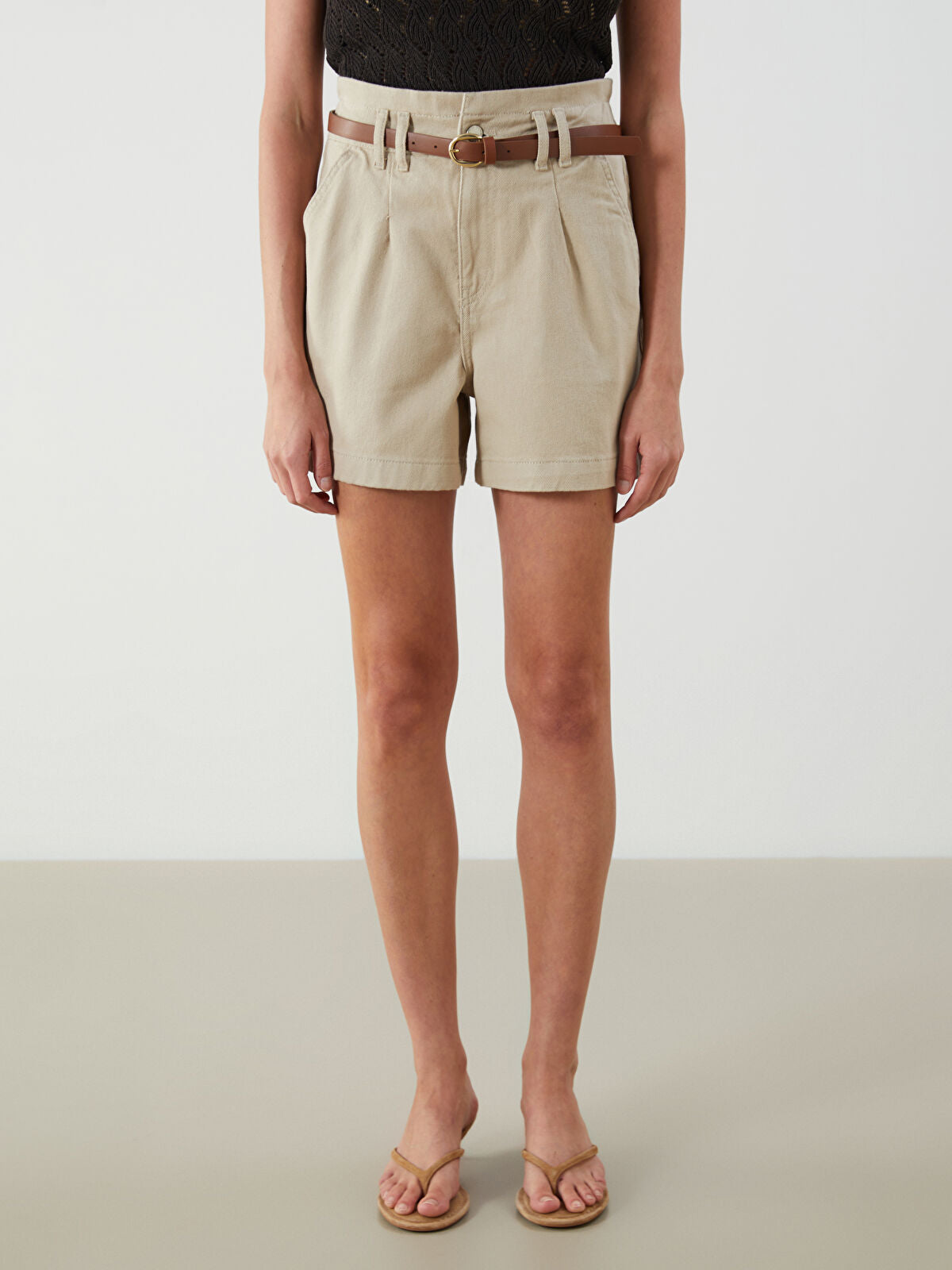 Waist Belted Paper Bag Women's Jeans Short