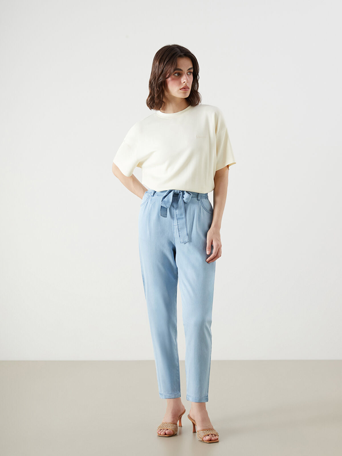 Waist Baggy Paperbag Women's Jeans Trouser