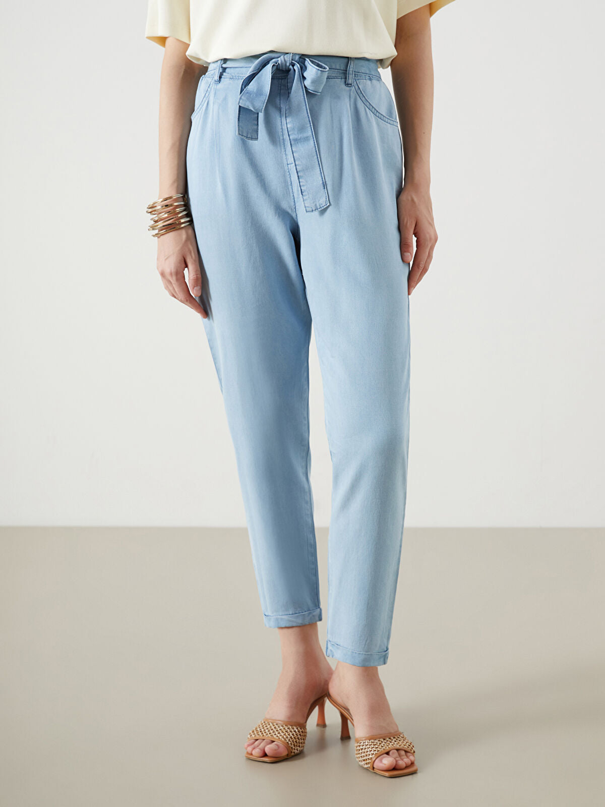 Waist Baggy Paperbag Women's Jeans Trouser