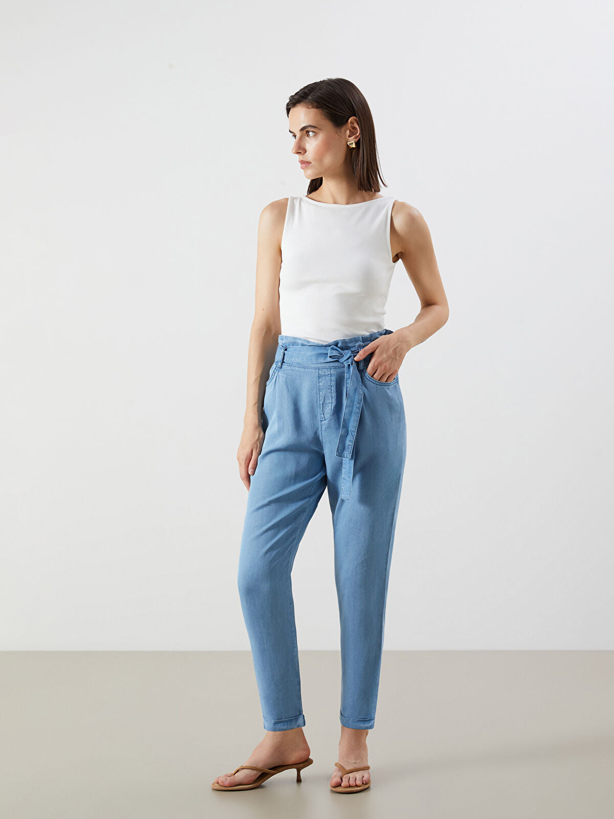 Waist Baggy Paperbag Women's Jeans Trouser
