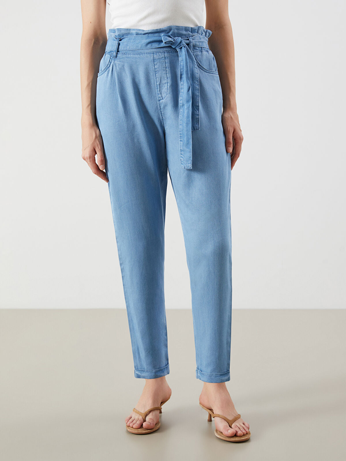 Waist Baggy Paperbag Women's Jeans Trouser