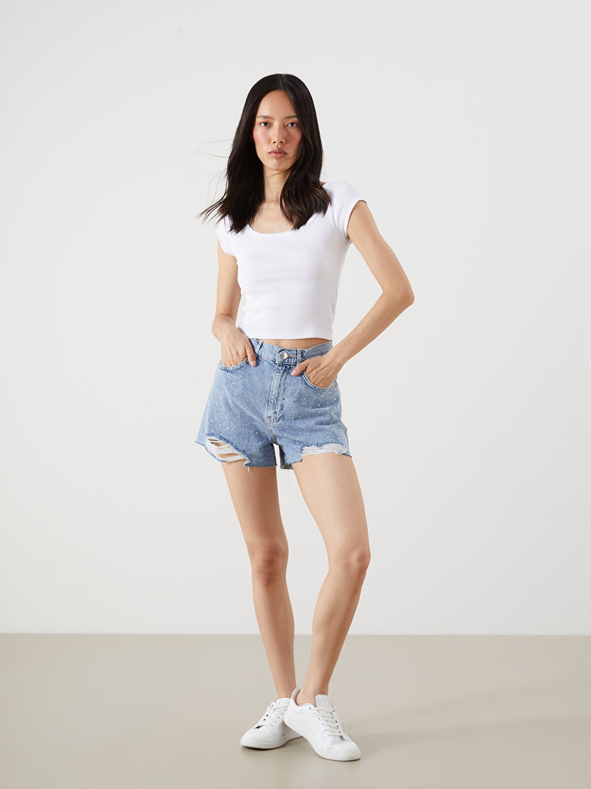 Mom Fit Ripped Detailed Women's Jeans Shorts