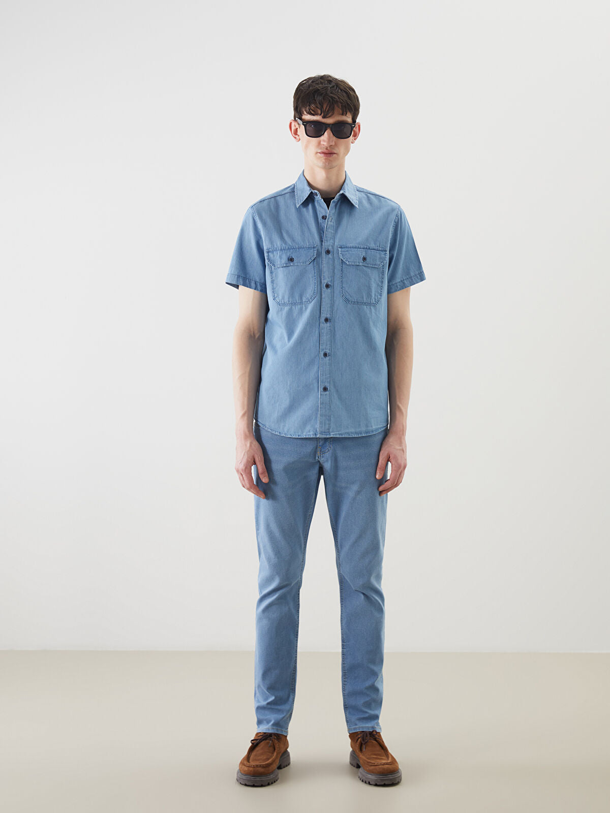 Regular Fit Short Sleeve Men's Denim Shirt