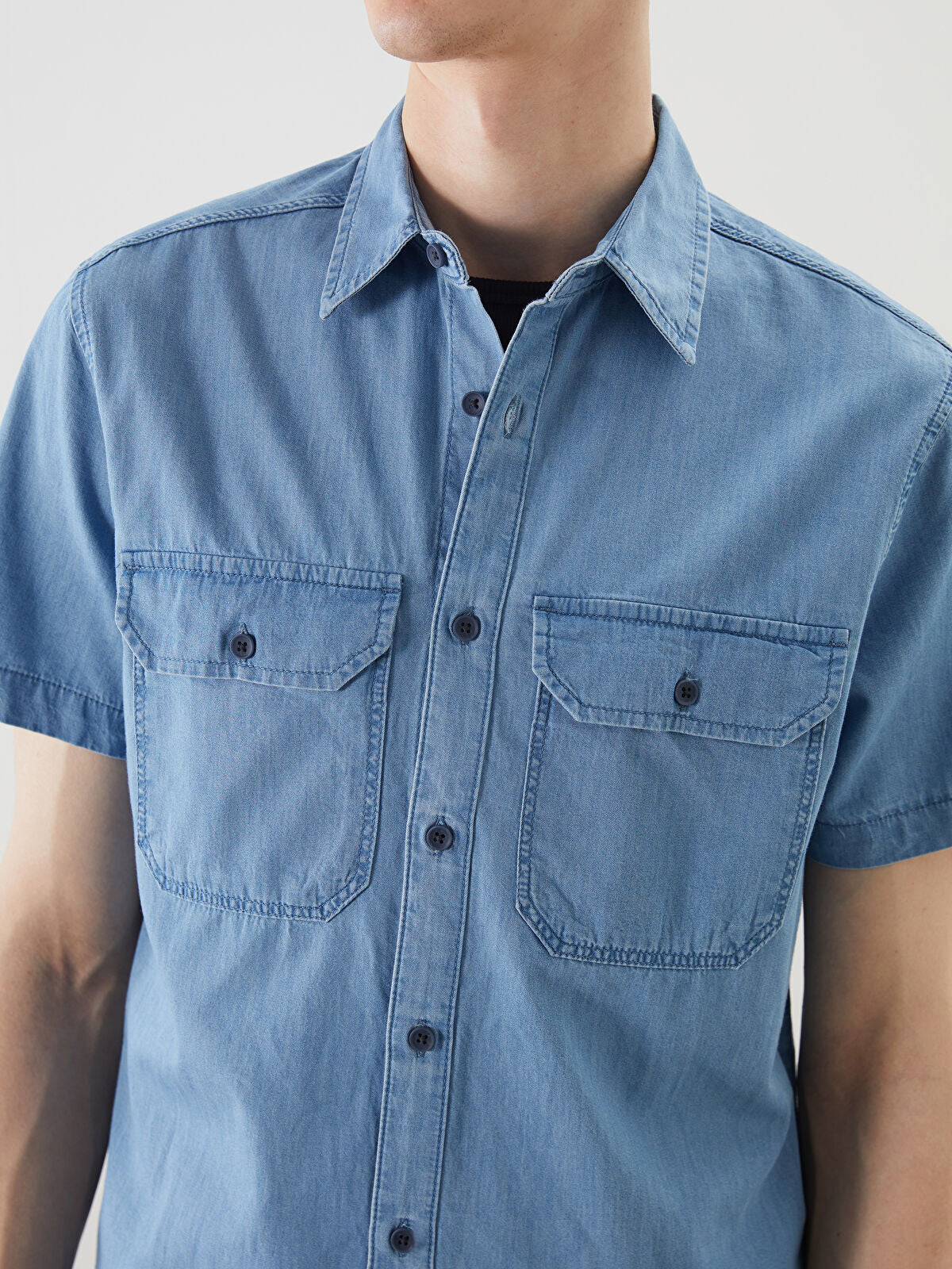 Regular Fit Short Sleeve Men's Denim Shirt