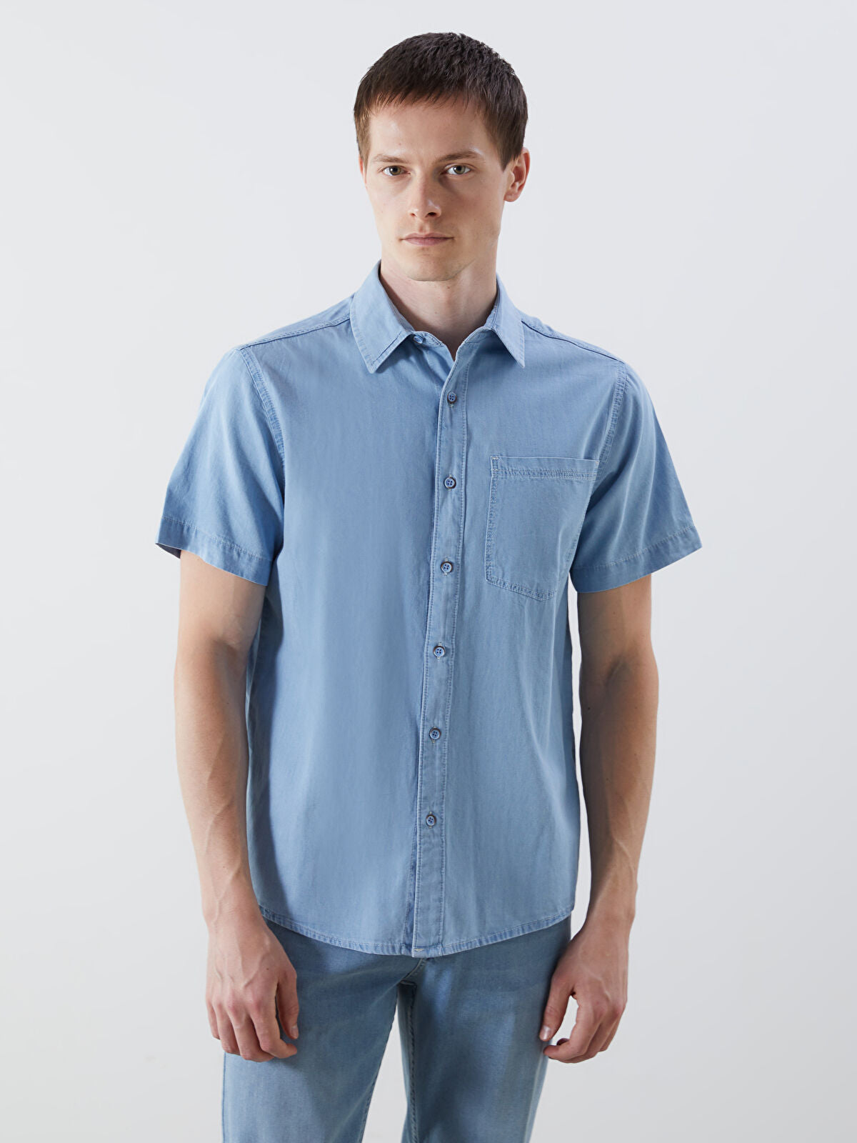 Regular Fit Short Sleeve Men's Denim Shirt