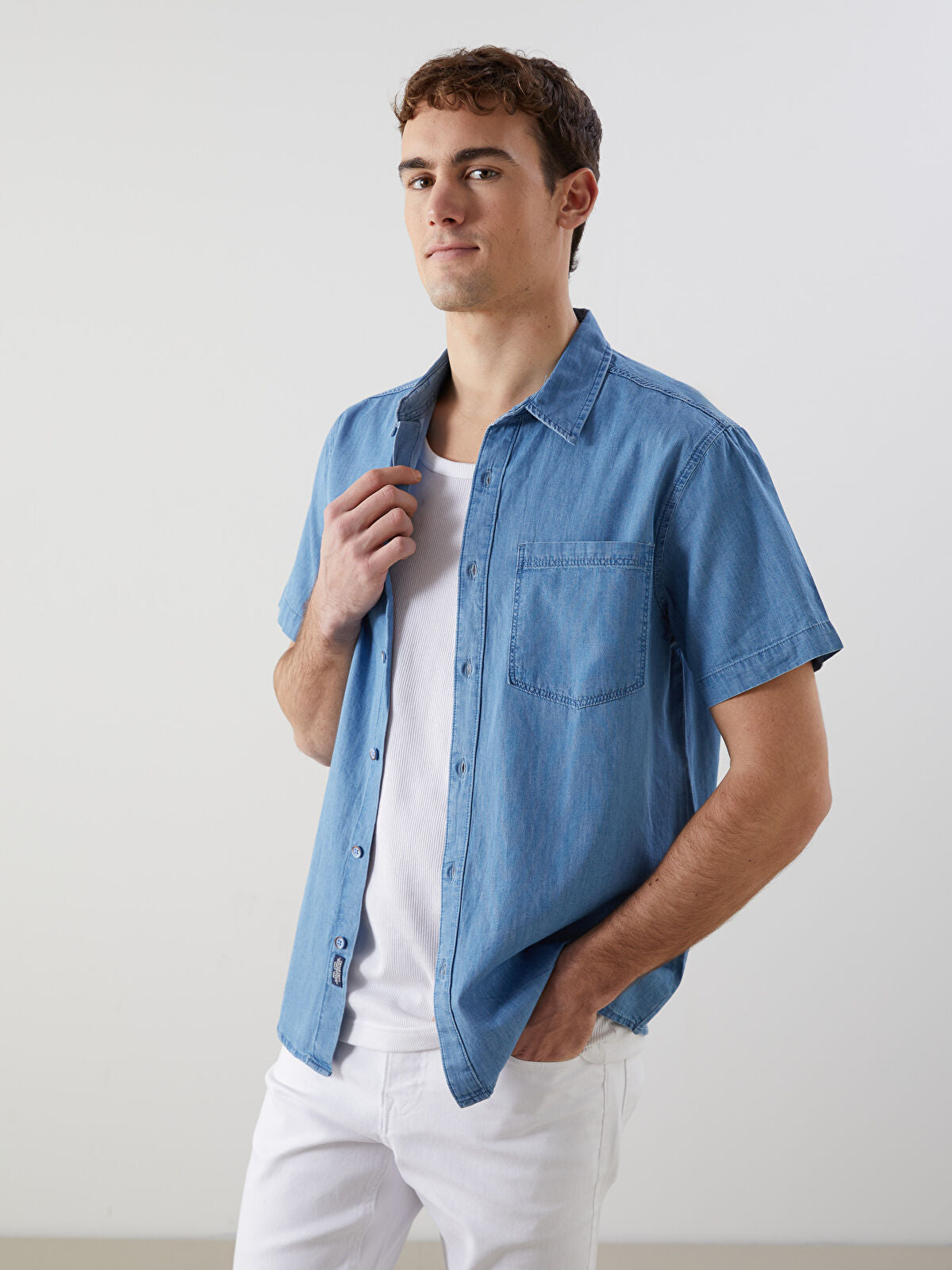 Regular Fit Short Sleeve Men's Denim Shirt