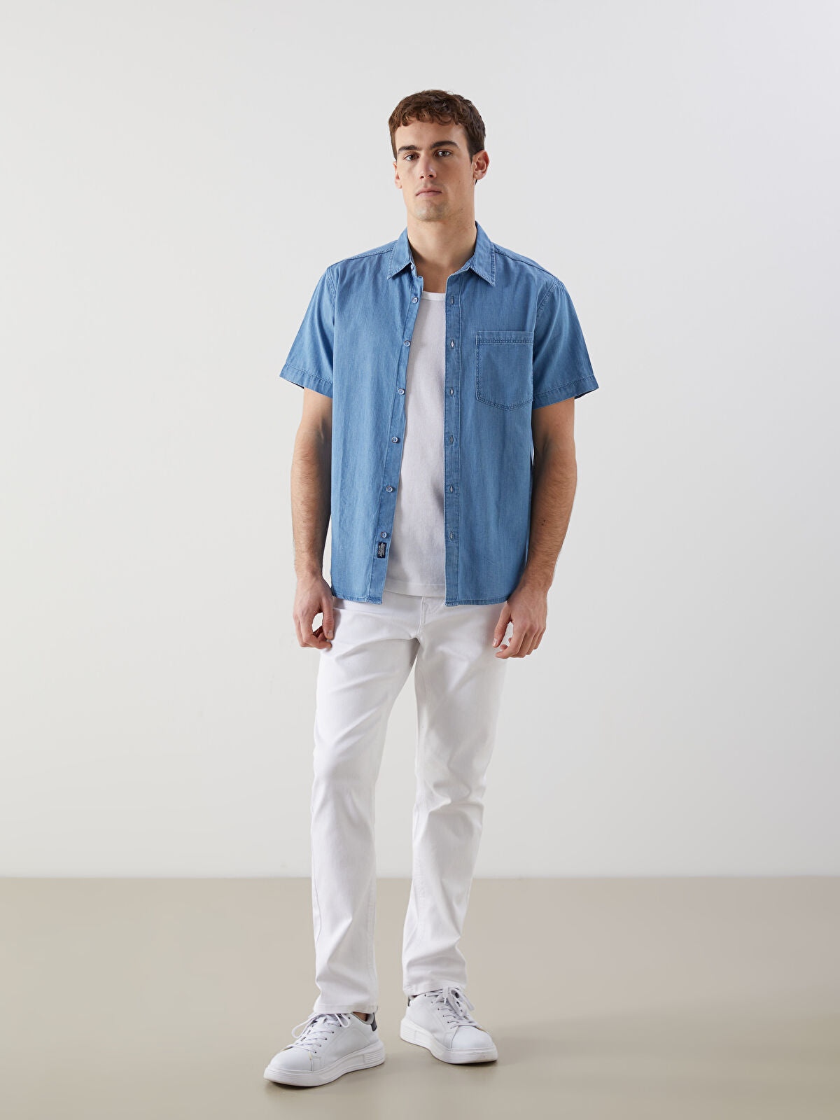 Regular Fit Short Sleeve Men's Denim Shirt