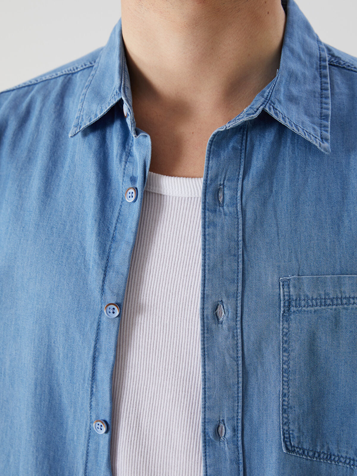Regular Fit Short Sleeve Men's Denim Shirt
