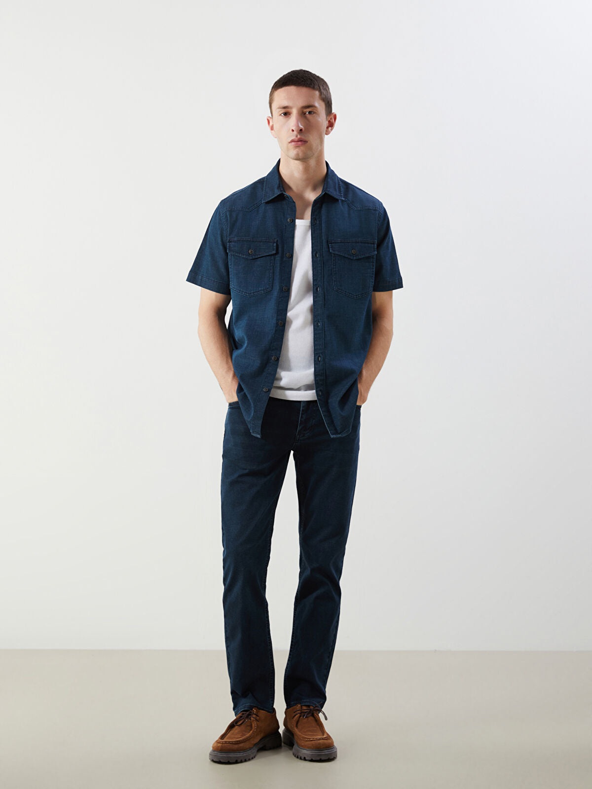 Regular Fit Short Sleeve Men's Denim Shirt