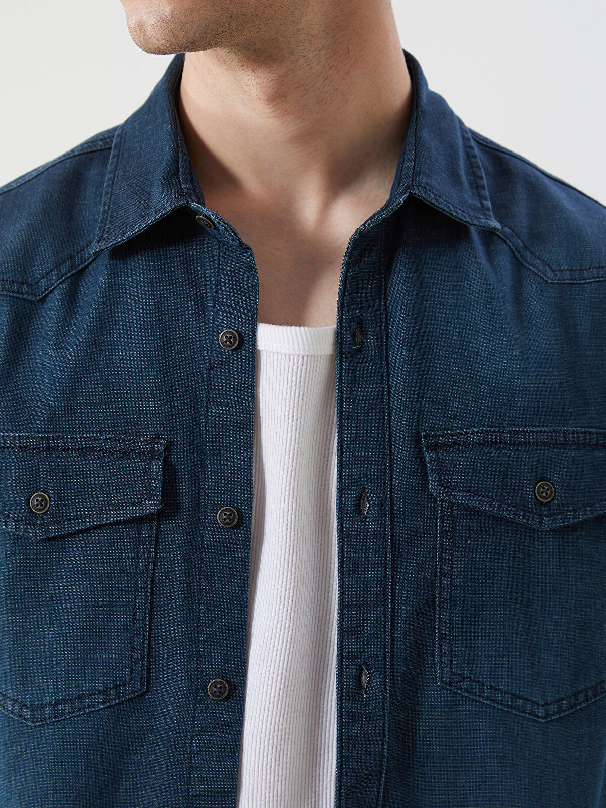 Regular Fit Short Sleeve Men's Denim Shirt