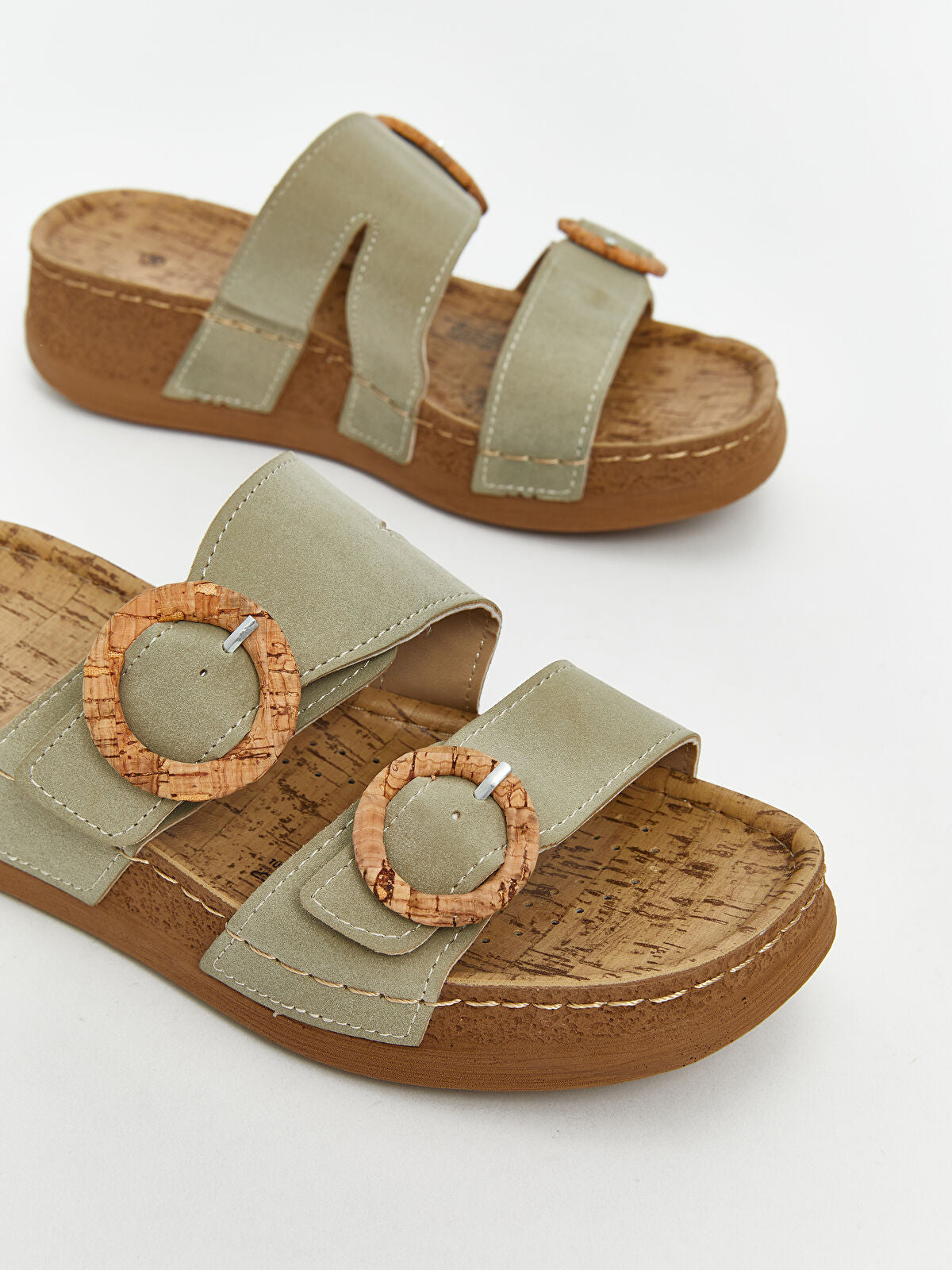 Suede Looking Double Strap Ladies' Sandals