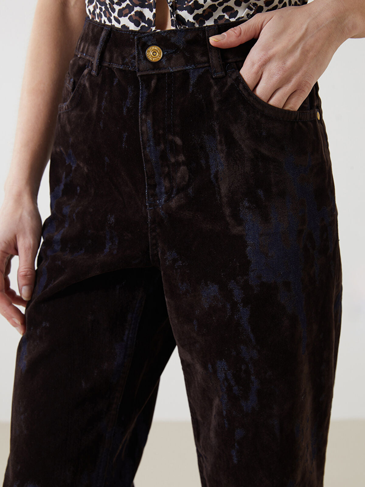 Straight Fit Batik Pattern Women's Jeans Trouser
