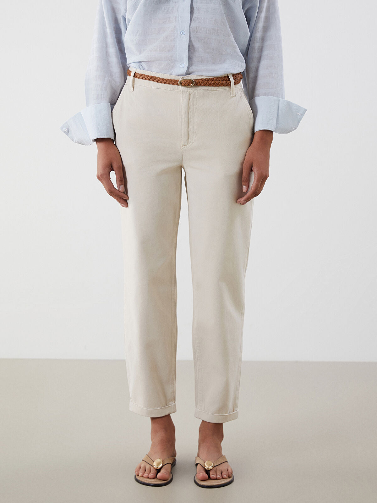 Waist Belted Carrot Fit Women's Jeans Pants