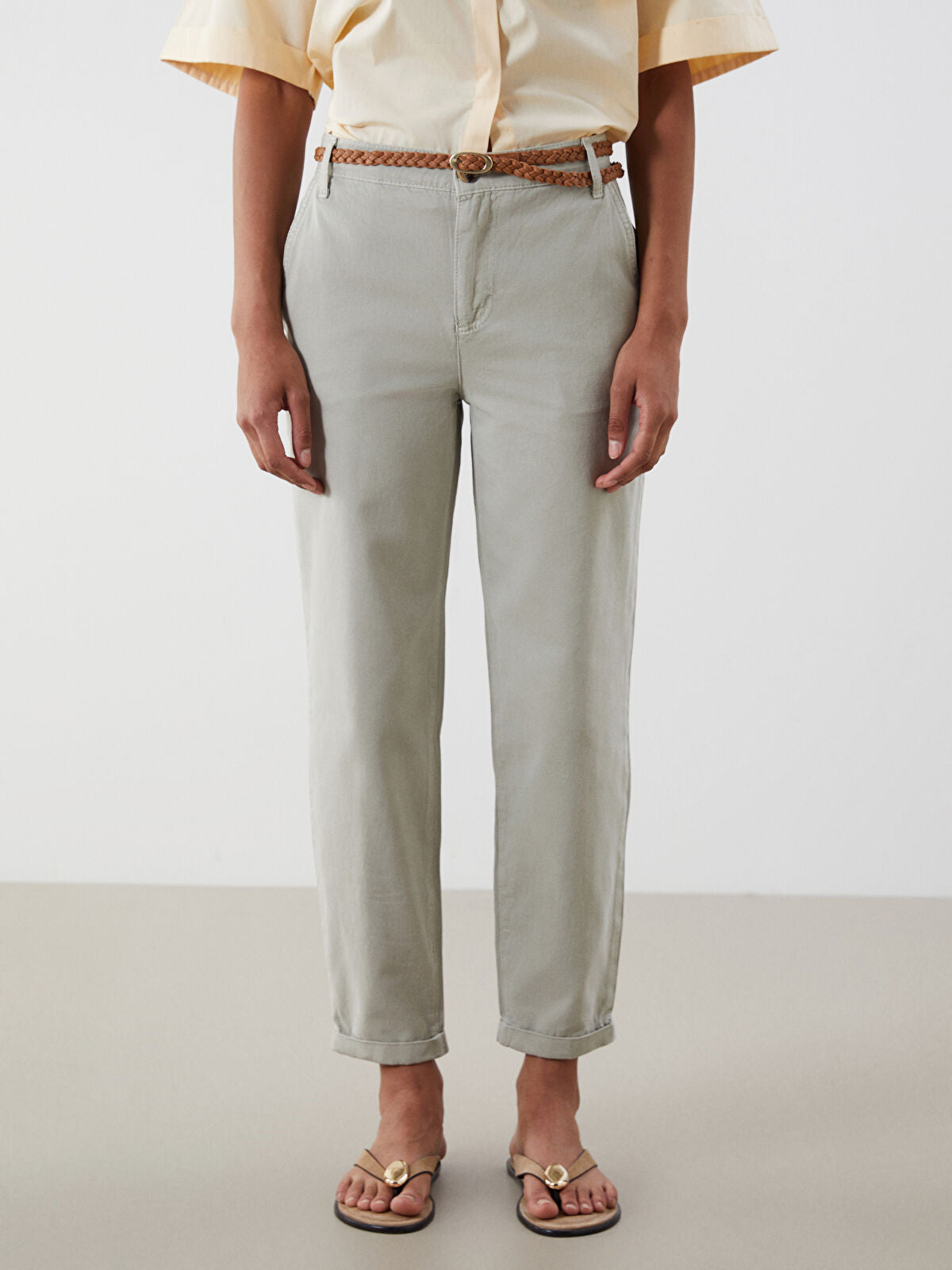 Waist Belted Carrot Fit Women's Jeans Pants