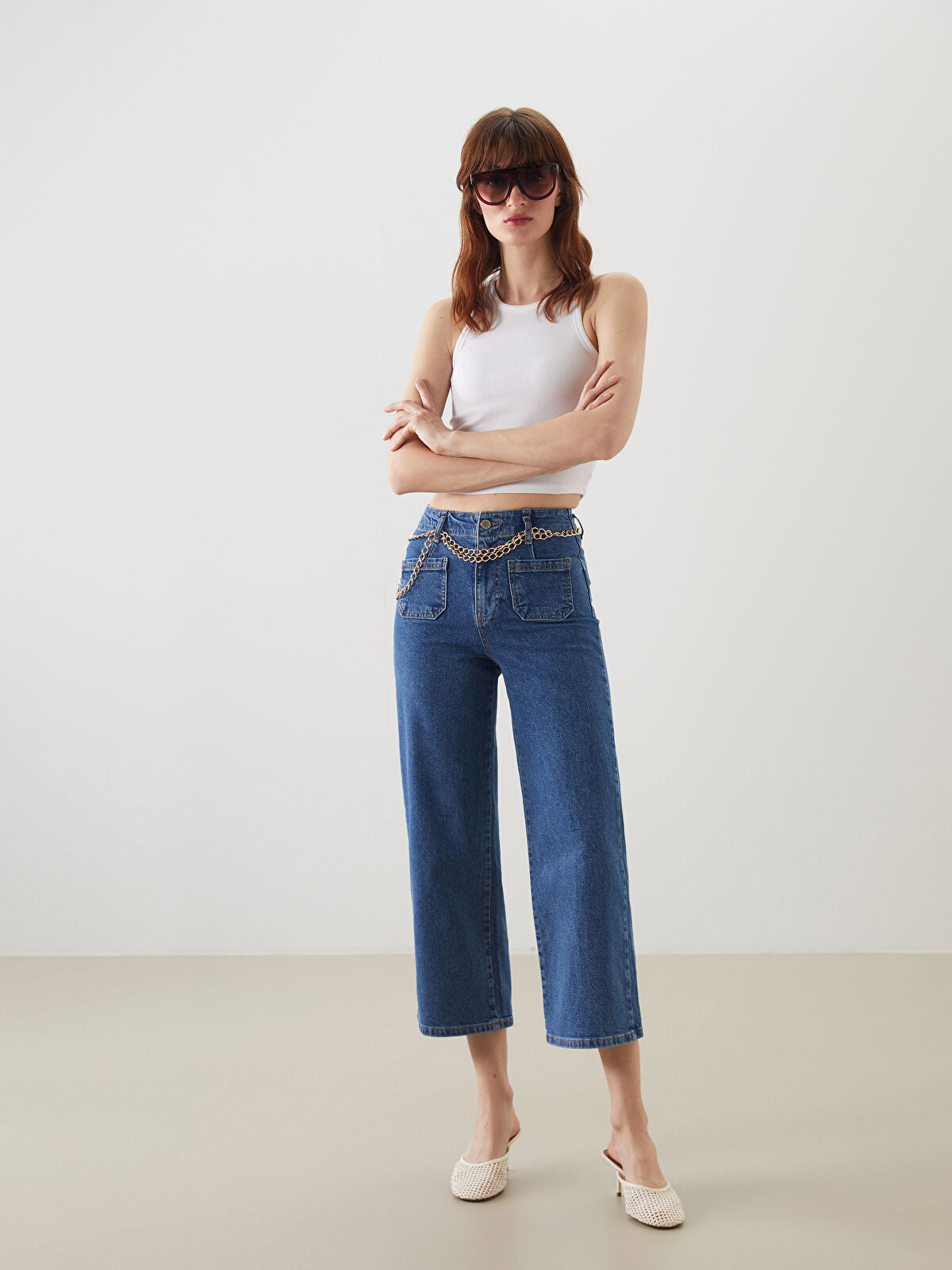 Women’s Belted Wide Leg Jean Pants