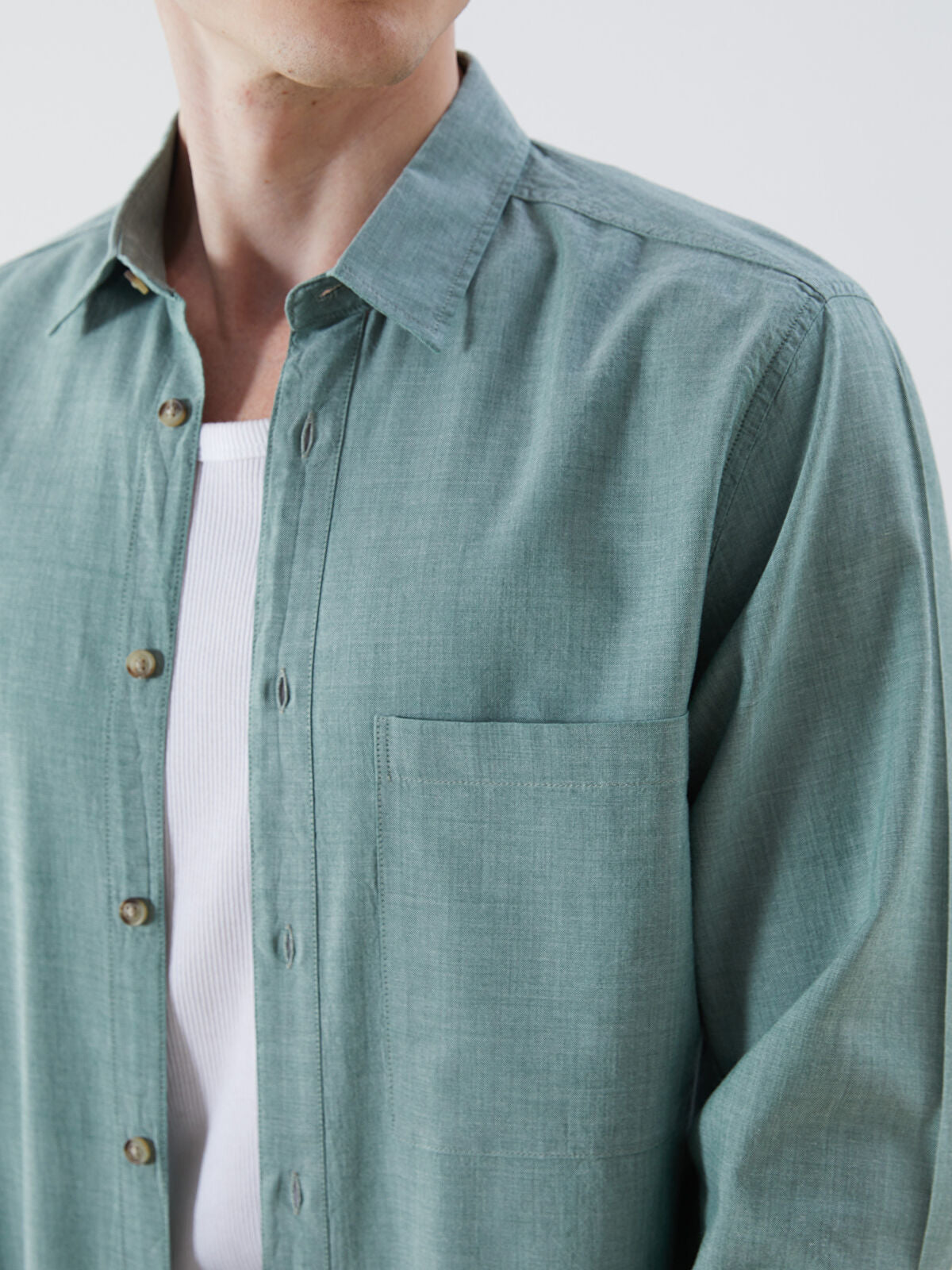 Comfortable Long-Sleeve Men's Jean Dress Shirt