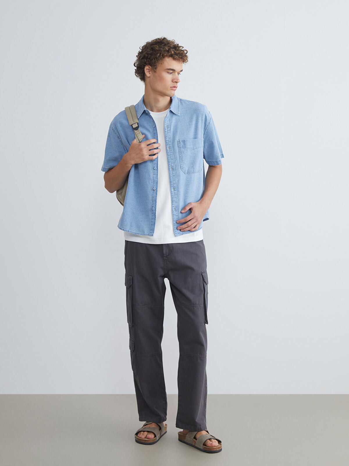 Regular Fit Short Sleeve Men's Denim Shirt