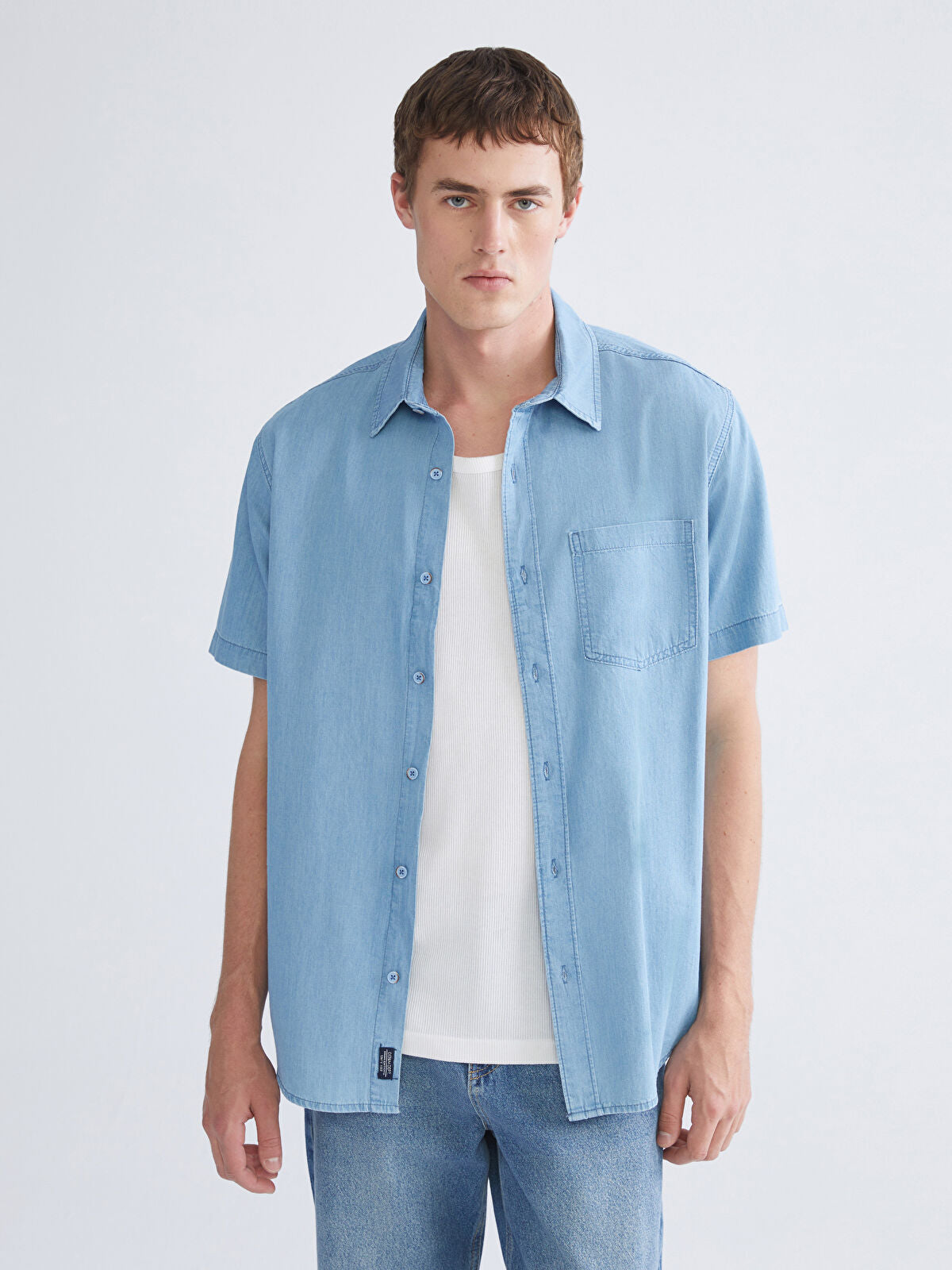 Regular Fit Short Sleeve Men's Denim Shirt