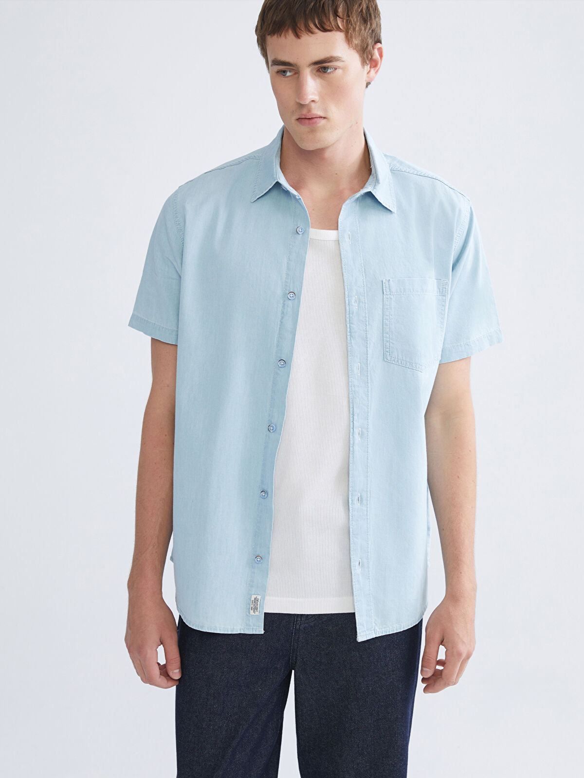 Regular Fit Short-Sleeved Men's Jeans Shirt