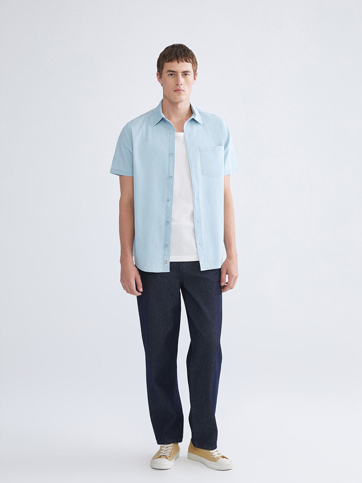 Regular Fit Short-Sleeved Men's Jeans Shirt