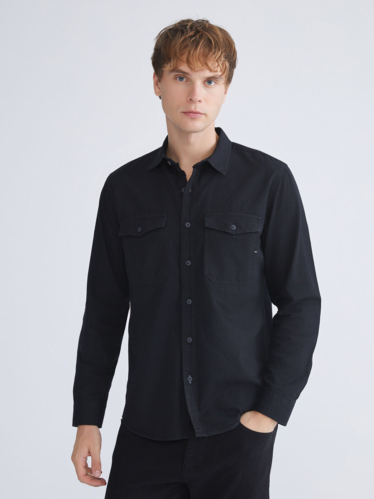 Regular Fit Long Sleeve Men's Jean Shirt