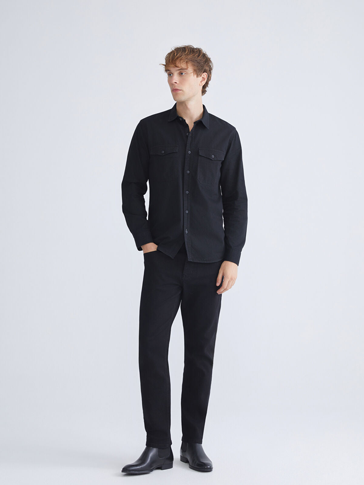 Regular Fit Long Sleeve Men's Jean Shirt