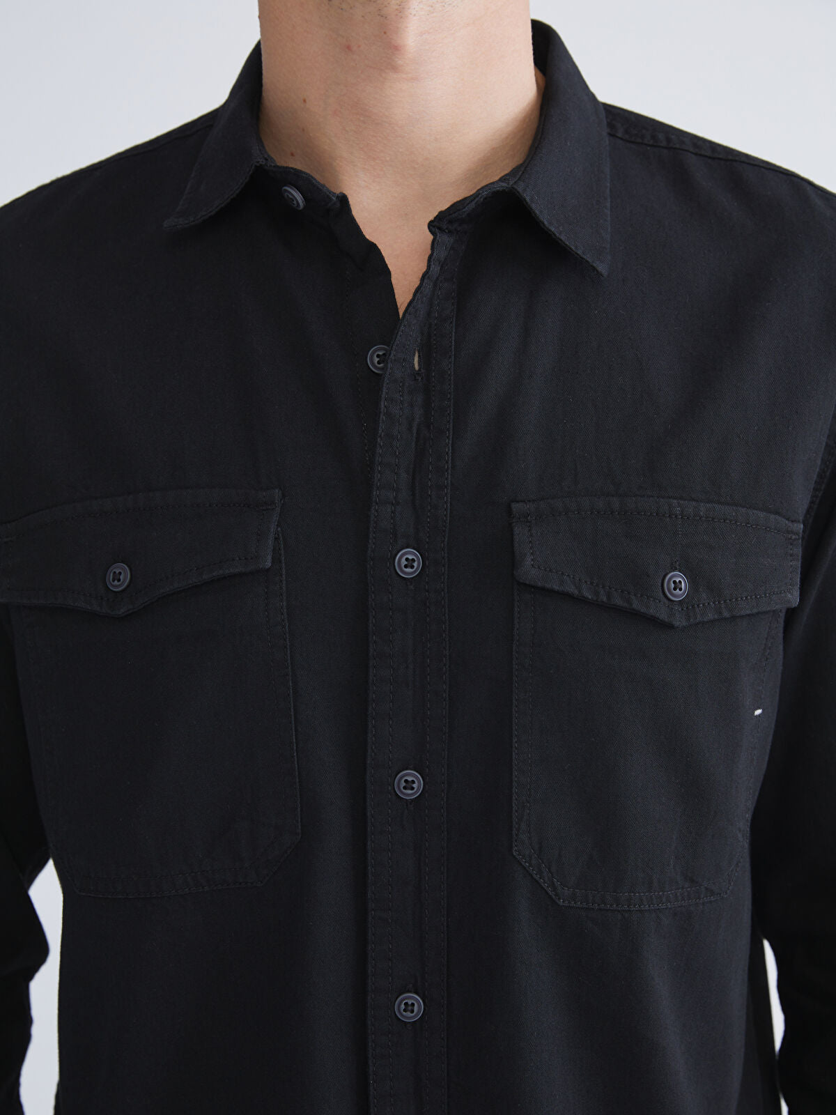 Regular Fit Long Sleeve Men's Jean Shirt