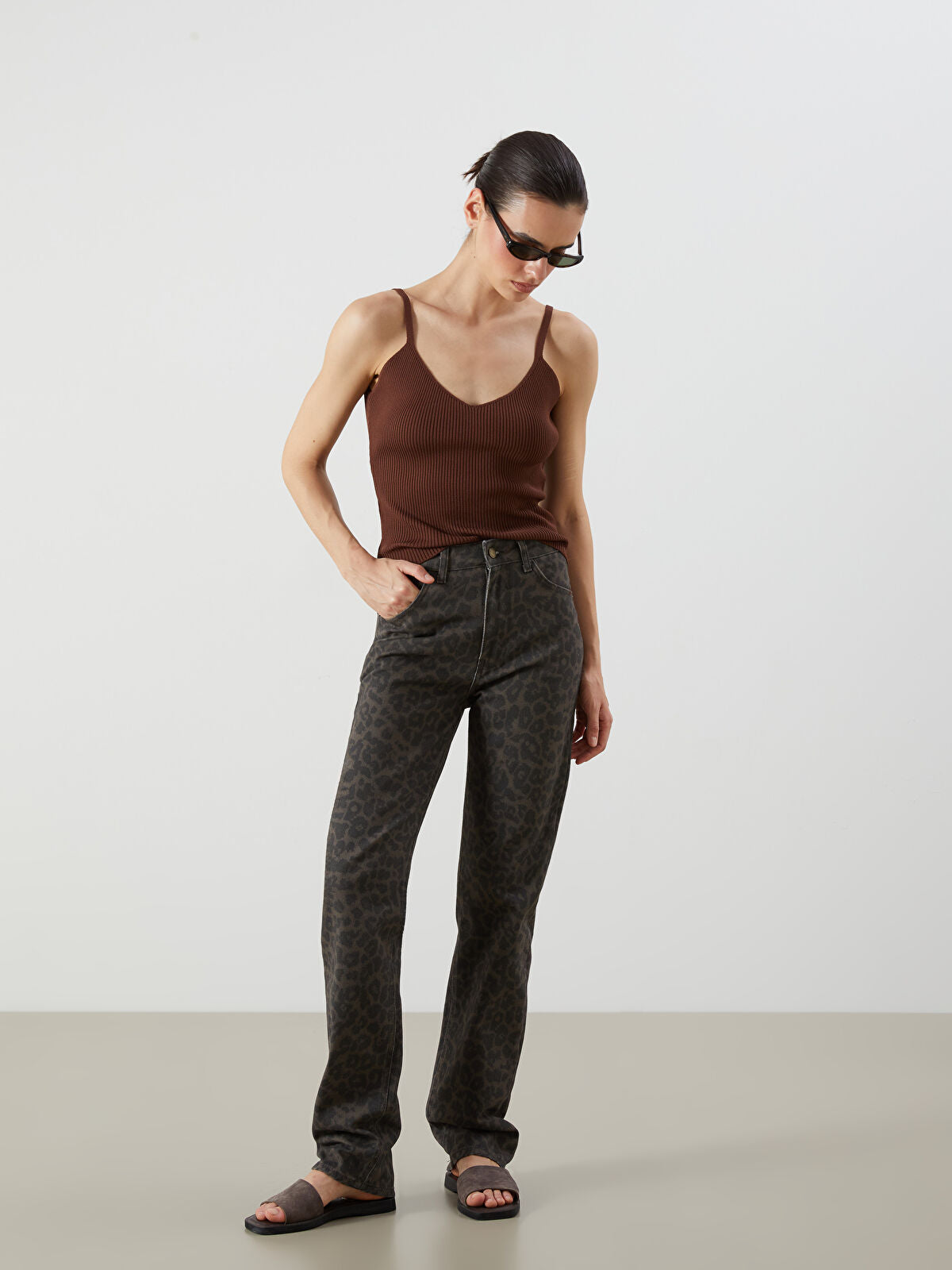 Straight Fit Leopard Print Women's Jeans
