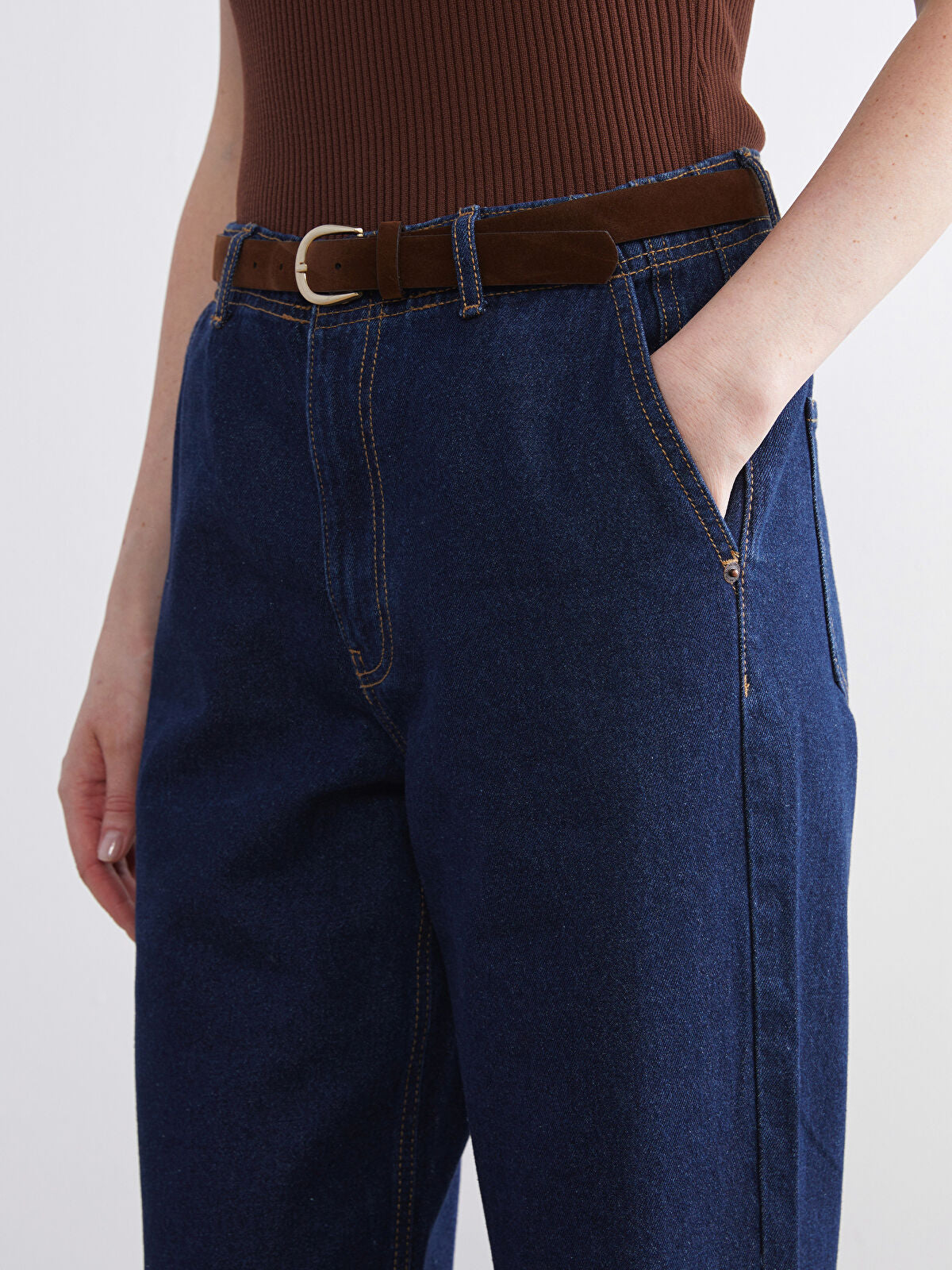 Women’s Belted Wide Leg Jean Pants