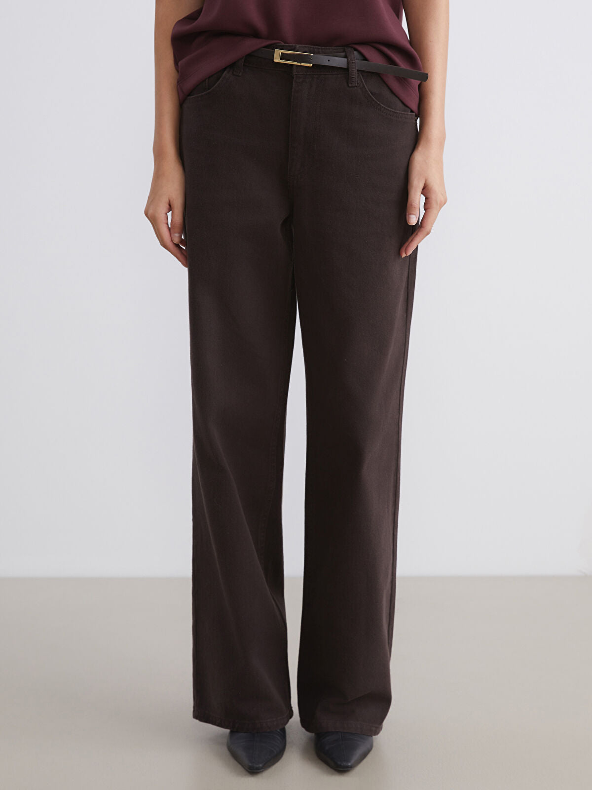 Women’s Belted Wide Leg Jean Pants