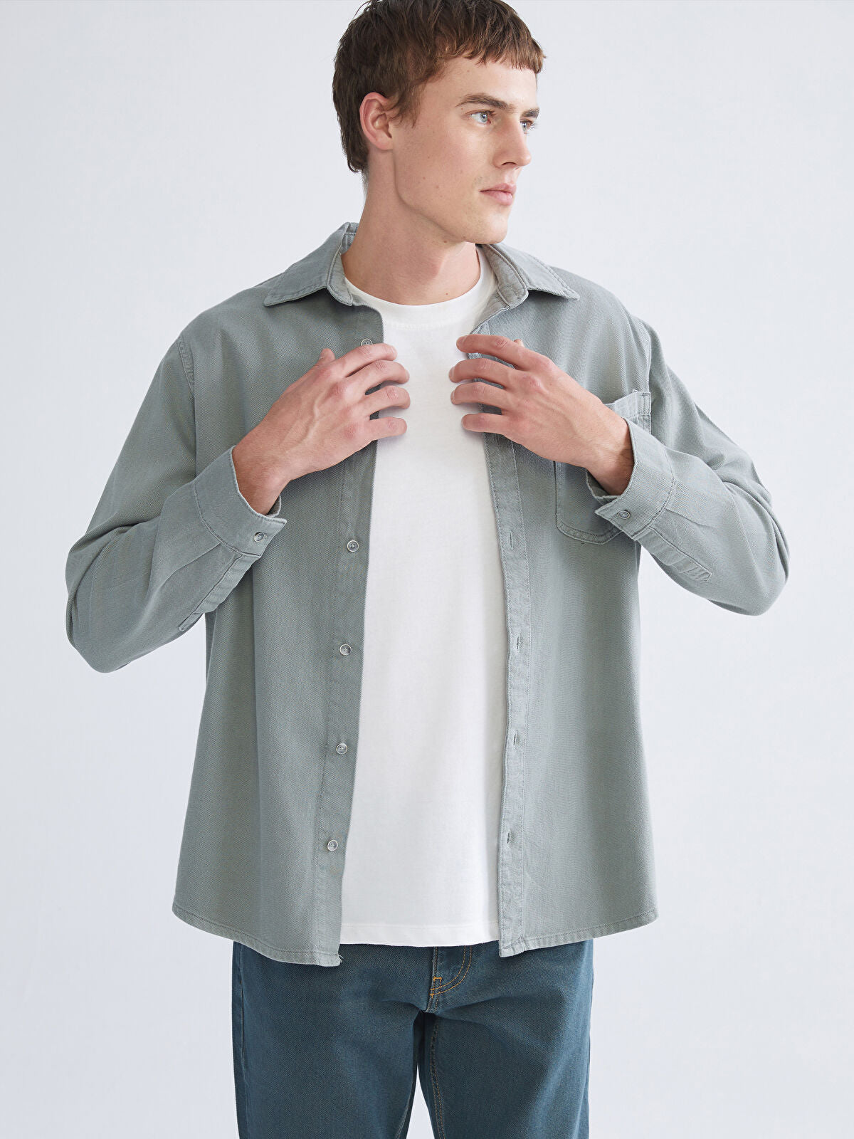 Regular Fit Long Sleeve Men's Jean Shirt