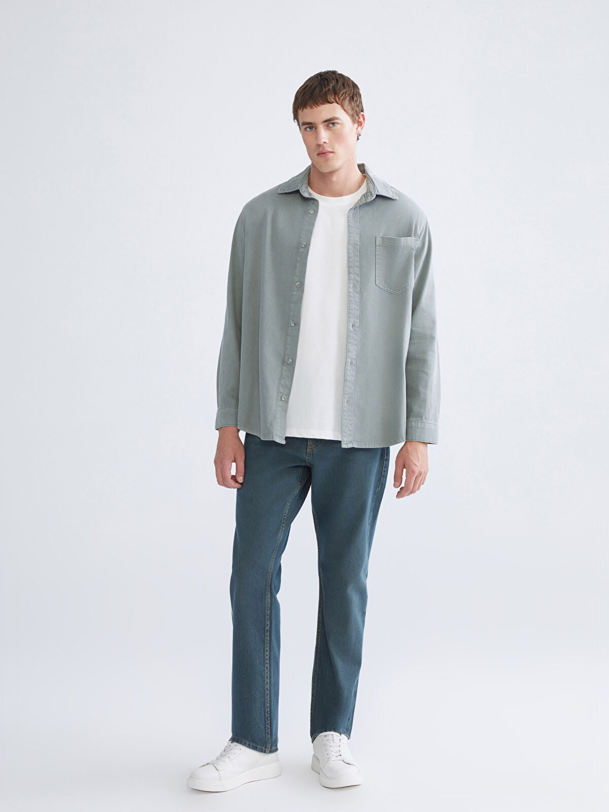 Regular Fit Long Sleeve Men's Jean Shirt