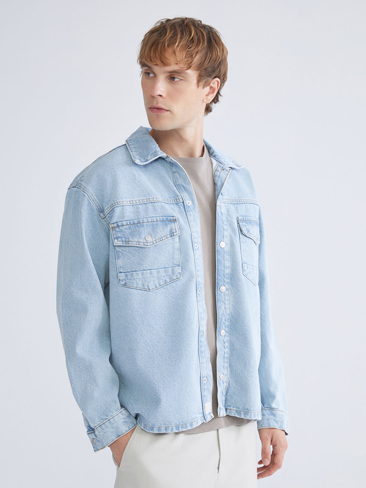 Comfortable Long-Sleeve Men's Jean Dress Shirt