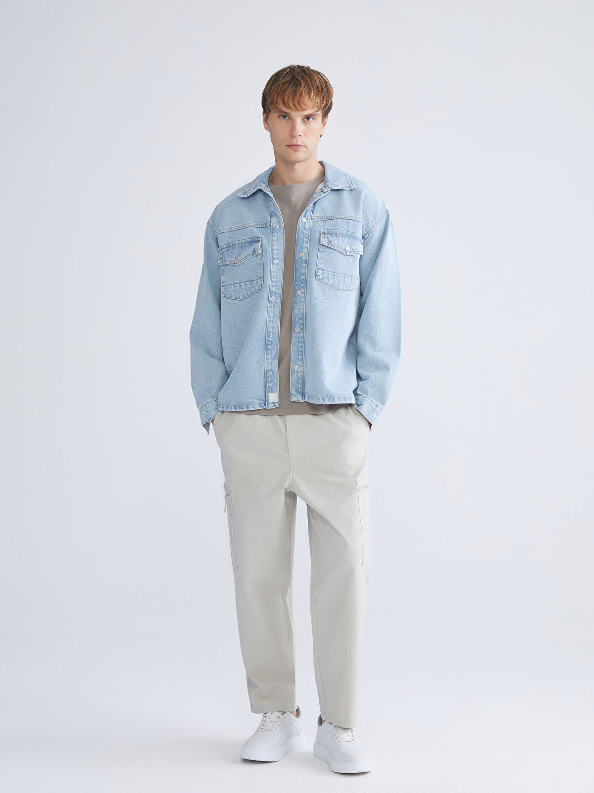 Comfortable Long-Sleeve Men's Jean Dress Shirt
