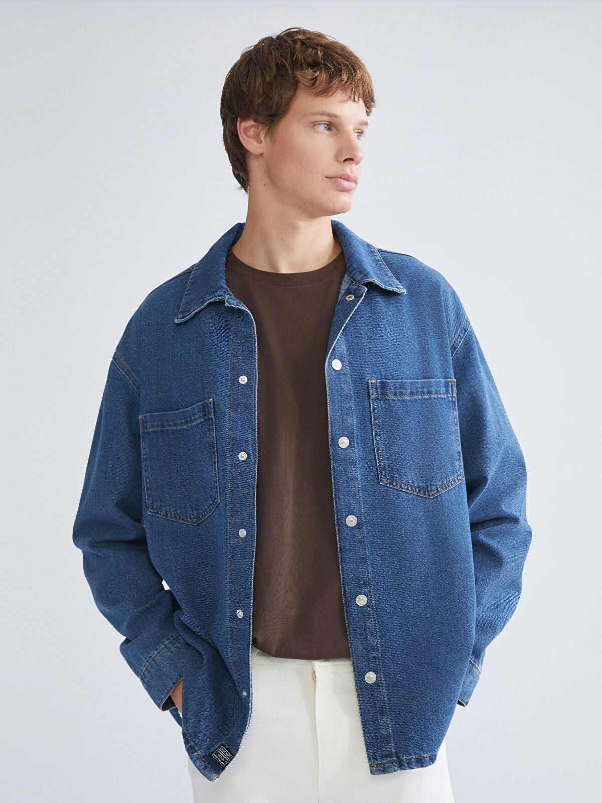 Comfortable Long-Sleeve Men's Jean Dress Shirt