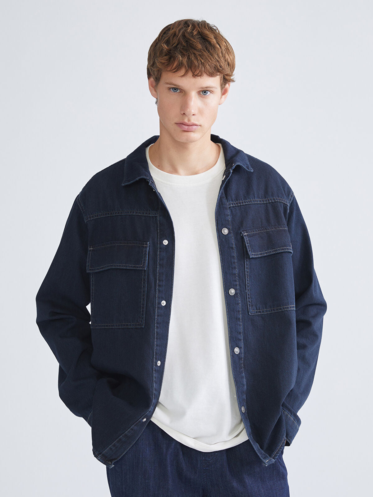 Comfortable Long-Sleeve Men's Jean Dress Shirt