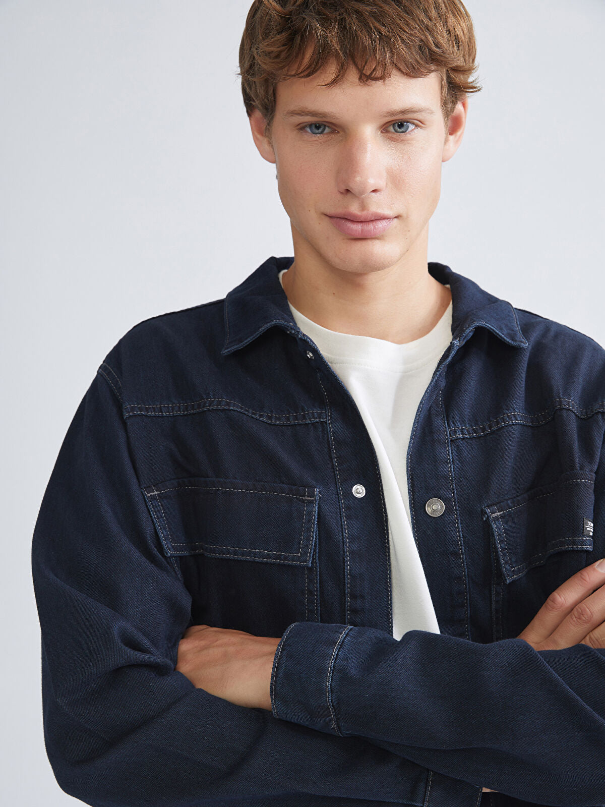 Comfortable Long-Sleeve Men's Jean Dress Shirt