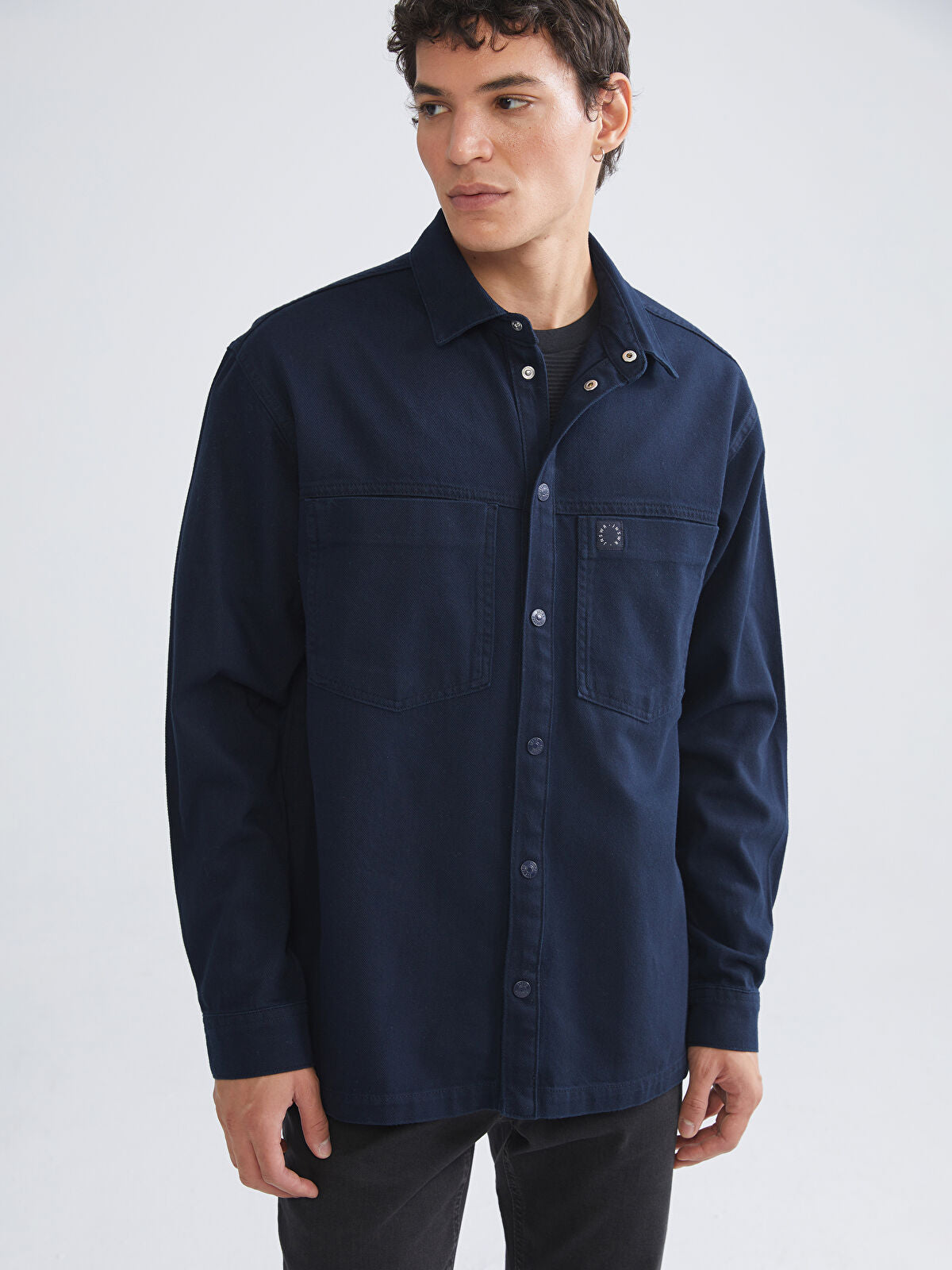 Comfortable Long-Sleeve Men's Jean Dress Shirt